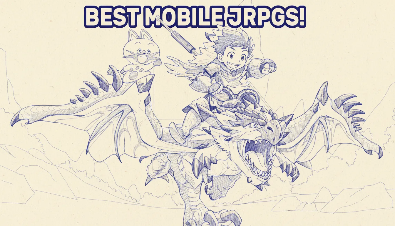 Best JRPGs Mobile iOS Android 2026 — hero collage of premium mobile JRPG titles including Final Fantasy Pixel Remaster, Dragon Quest III HD-2D Remake, and Chrono Trigger