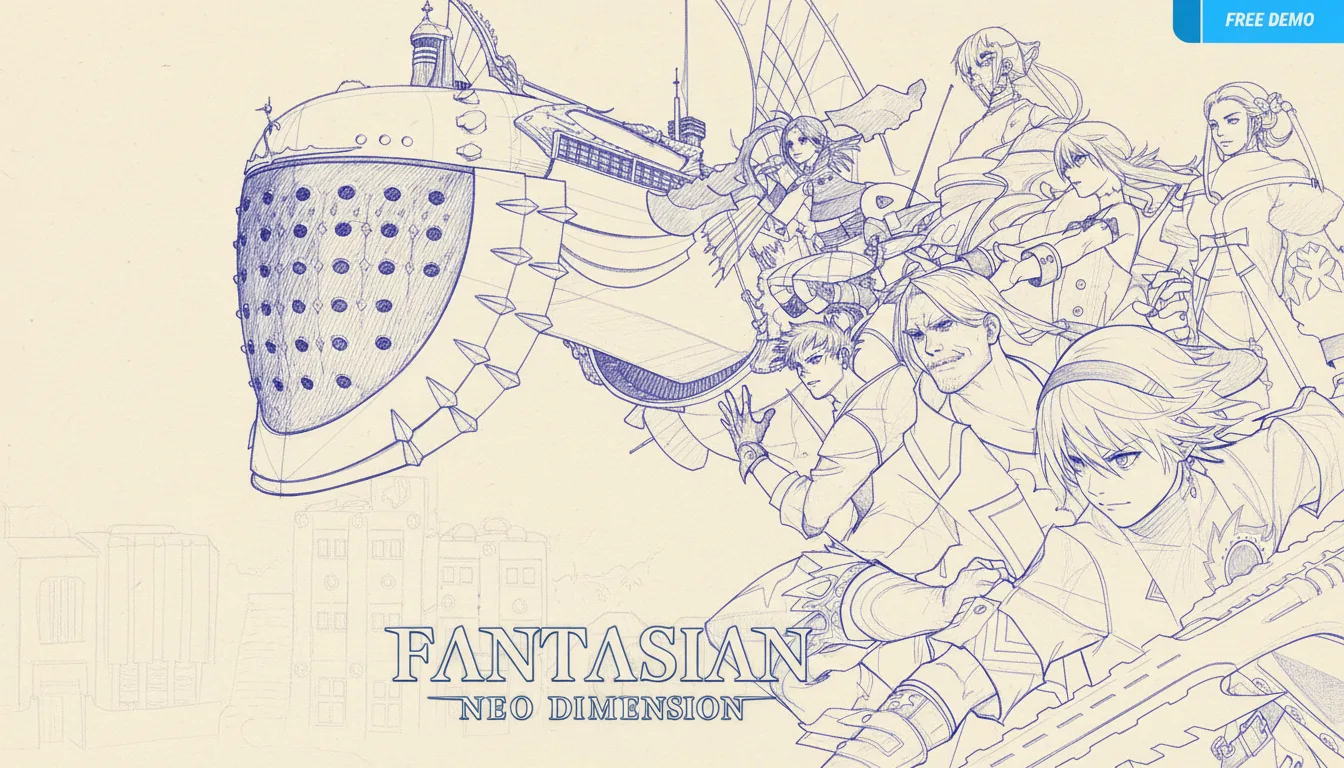 Fantasian Neo Dimension review 2024 — Hironobu Sakaguchi Mistwalker Apple Arcade originally 2021 now PS4 PS5 Switch Xbox PC modern release with Nobuo Uematsu soundtrack + hand-crafted physical diorama backgrounds JRPG art innovation + Dimengeon random encounter management system