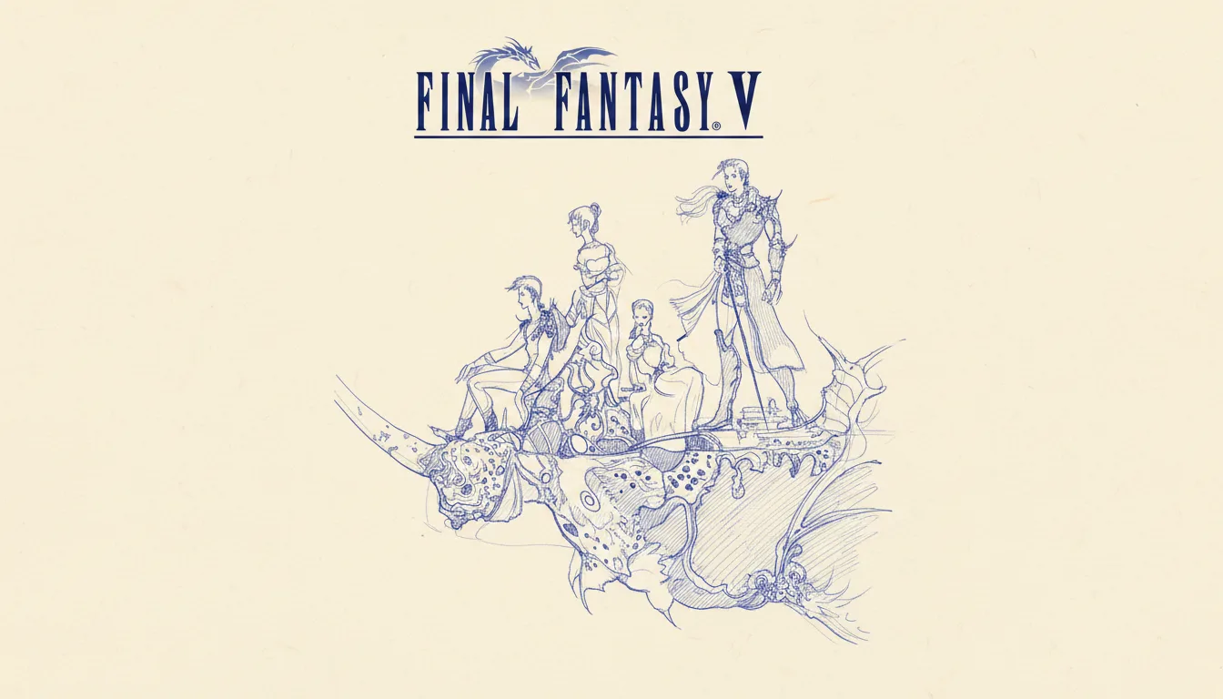 Final Fantasy V 1992 SNES Job system origin — Bartz Lenna Galuf Faris 4 Crystals + 22 jobs customization mastery + Exdeath tree-of-darkness final boss + 4 Job Fiesta community challenge