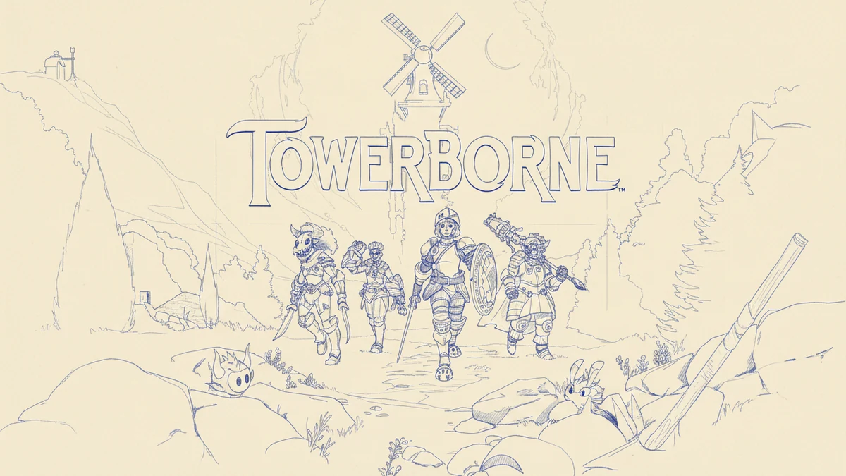Towerborne key art — co-op beat-em-up action-RPG dari Stoic Studio Xbox Game Studios, Studio Ghibli painterly art, rilis Februari 2026