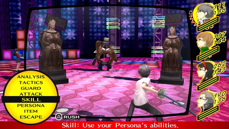 Persona 4 Golden — the One More system that rewards elemental exploitation with extra turns in stylish turn-based combat